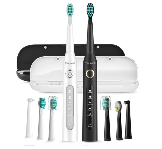 Fairywill Sonic Electric Toothbrush FW-D7 set USB Charge Toothbrushes case for Adult with tooth brush Heads 5 Mode Smart Time