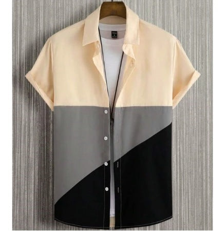 Fashion Trendy Men's Shirt Digital Printing Casual Breathable Stand Collar Short Sleeve